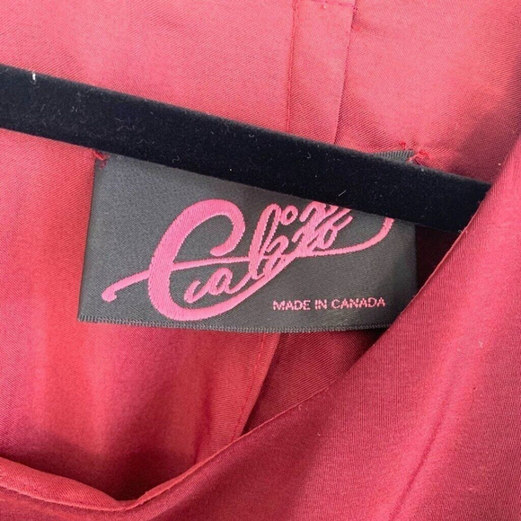 Vintage Short Sleeve Satin Cropped Shirt Maroon Women's Large - Picture 3 of 7